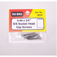 DUBRO 3117 SS 4-40 X 3/4in SCKT HD CAP SCWS (4 PCS PER PACK)