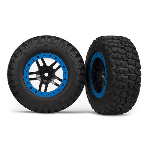 T/XAS  TYRE & WHEEL GLUED (SCT SS BLK/BLUE 4WD)