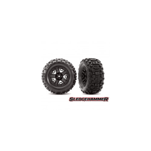 TRAXXAS T&W, ASSMB, (BLACK 2.8' WHEELS, SLEDGEHAMMER TIRES (2)"