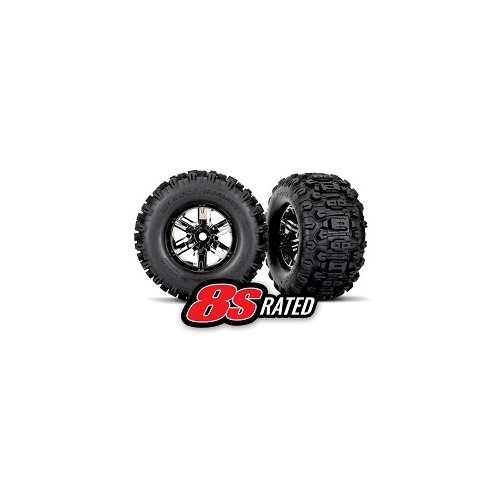 Tires & wheels, assembled, glued (X-Maxx® black chrome wheels, Sledgehammer® tires, foam inserts) (left & right) (2)