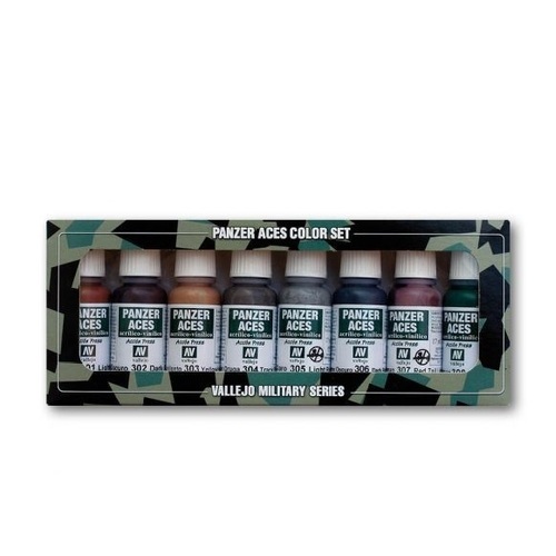 Vallejo Panzer Aces No 1 - Rust, tracks, rubber 8 Colour Acrylic Paint Set [70122]