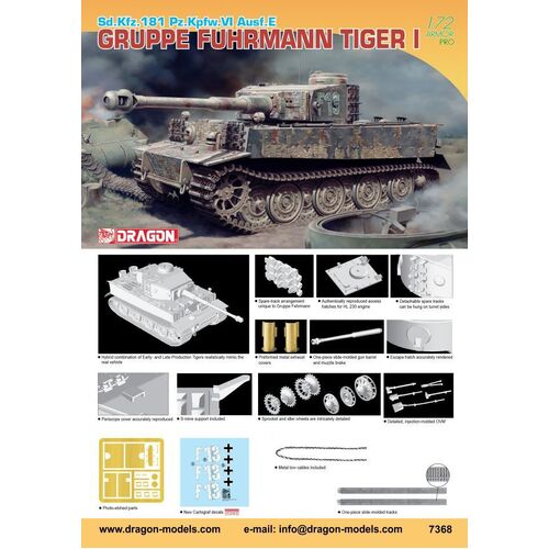 Dragon 1/72 Sd.Kfz.181 Pz.Kpfw.VI Ausf.E Gruppe Fehrmann Tiger I Plastic Model Kit [7368]