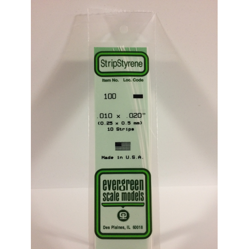 Evergreen White Polystyrene Strip 0.010 x 0.020 x 14" / 0.25mm x 0.51mm x 36cm (10)