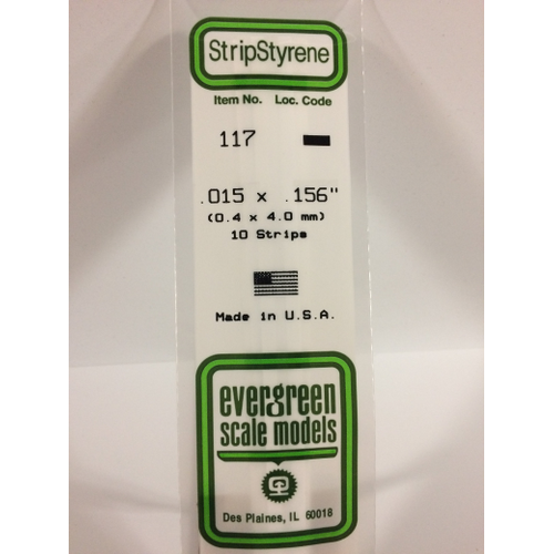 Evergreen White Polystyrene Strip 0.015 x 0.156 x 14" / 0.38mm x 4mm x 36cm (10)