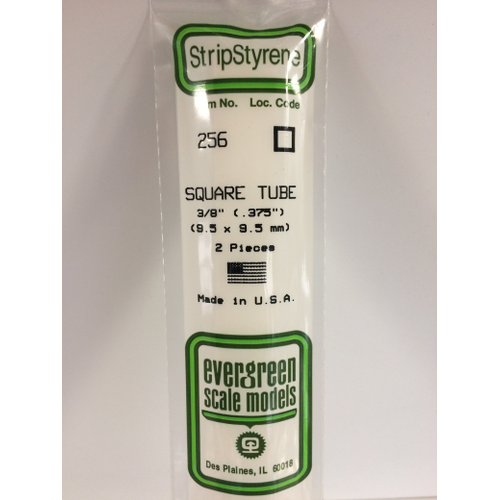 Evergreen White Polystyrene Square Tube 0.375 x 14" / 9.5mm x 36cm (2)