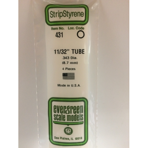 Evergreen White Polystyrene Round Tube 0.344 x 24" / 8.7mm x 61cm (4)