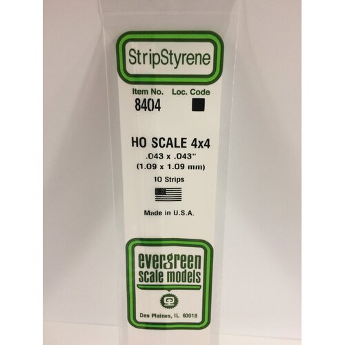 Evergreen White Polystyrene HO Scale Strip 0.046 x 0.046 x 14" (10)