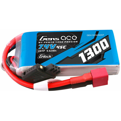 Gens Ace G-Tech 2S 1300mAh 45C 7.4V Soft Pack Lipo Battery (Deans)