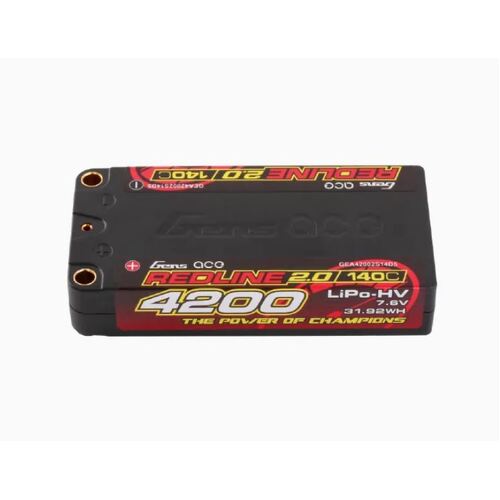 Gens Ace 2S Redline 2.0 4200mAh 140C 7.6V Hardcase Lipo Battery (5.0mm Bullet)