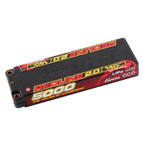 Gens Ace 2S Redline 2.0 5000mAh 140C 7.4V Hardcase Lipo Battery (5.0mm Bullet)