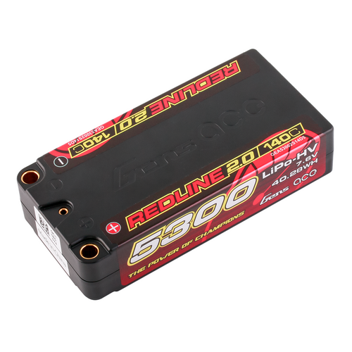 Gens Ace 2S Redline 2.0 5300mAh 140C 7.6V Hardcase Lipo Battery (5.0mm Bullet)