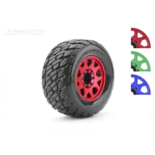 Jetko 1/8 MT 3.8 EX-ROCKFORM Tyres (Claw Rim/Metal RED/Med Soft/Belted/17mm 0 o/s) [1803CRMSGBB1]