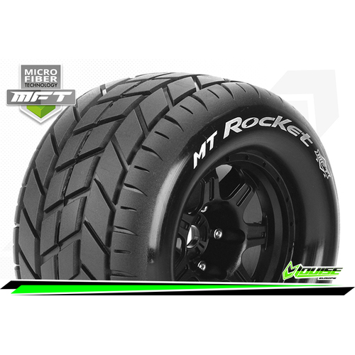 MFT 1/8 MT-ROCKET MONSTER TRUCK TIRE SPORT / 0 OFFSET BLACK RIM HEX 17mm / MOUNTED