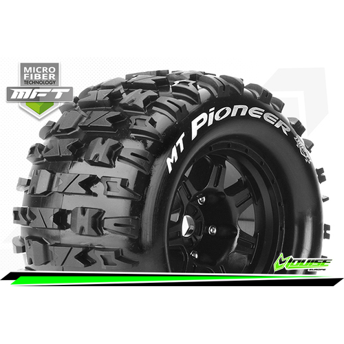 MFT 1/8 MT-PIONEER MONSTER TRUCK TIRE SPORT / 0 OFFSET BLACK RIM HEX 17mm / MOUNTED