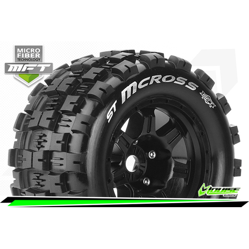 MFT 1/8 ST-MCROSS STADIUM TRUCK TIRE SPORT / 0 OFFSET BLACK RIM HEX 17mm / MOUNTED