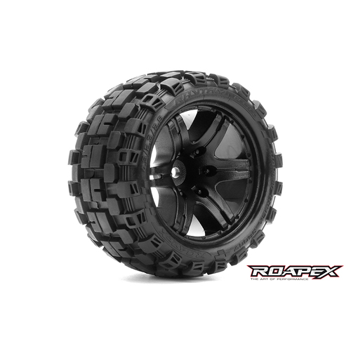 RHYTHM BELTED 1/10 STADIUM TRUCK TIRE BLACK WHEEL 0 OFFSET 12mm HEX MOUNTED