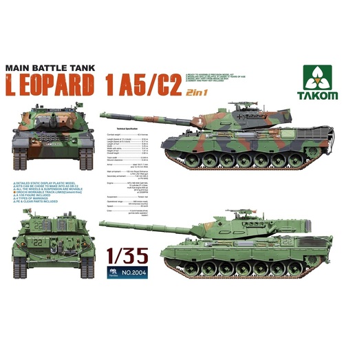 Takom 1/35 Main Battle Tank Leopard 1 A5/2C 2 in 1 Plastic Model Kit